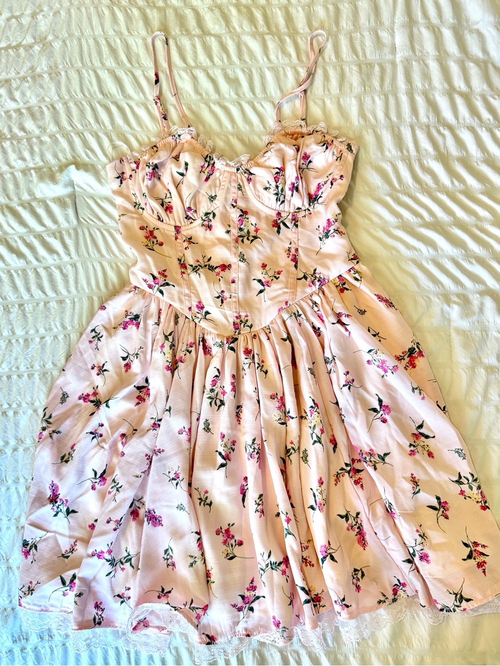Thirty-thirty Pink Floral Mini Dress with Delicate Ruffle Straps